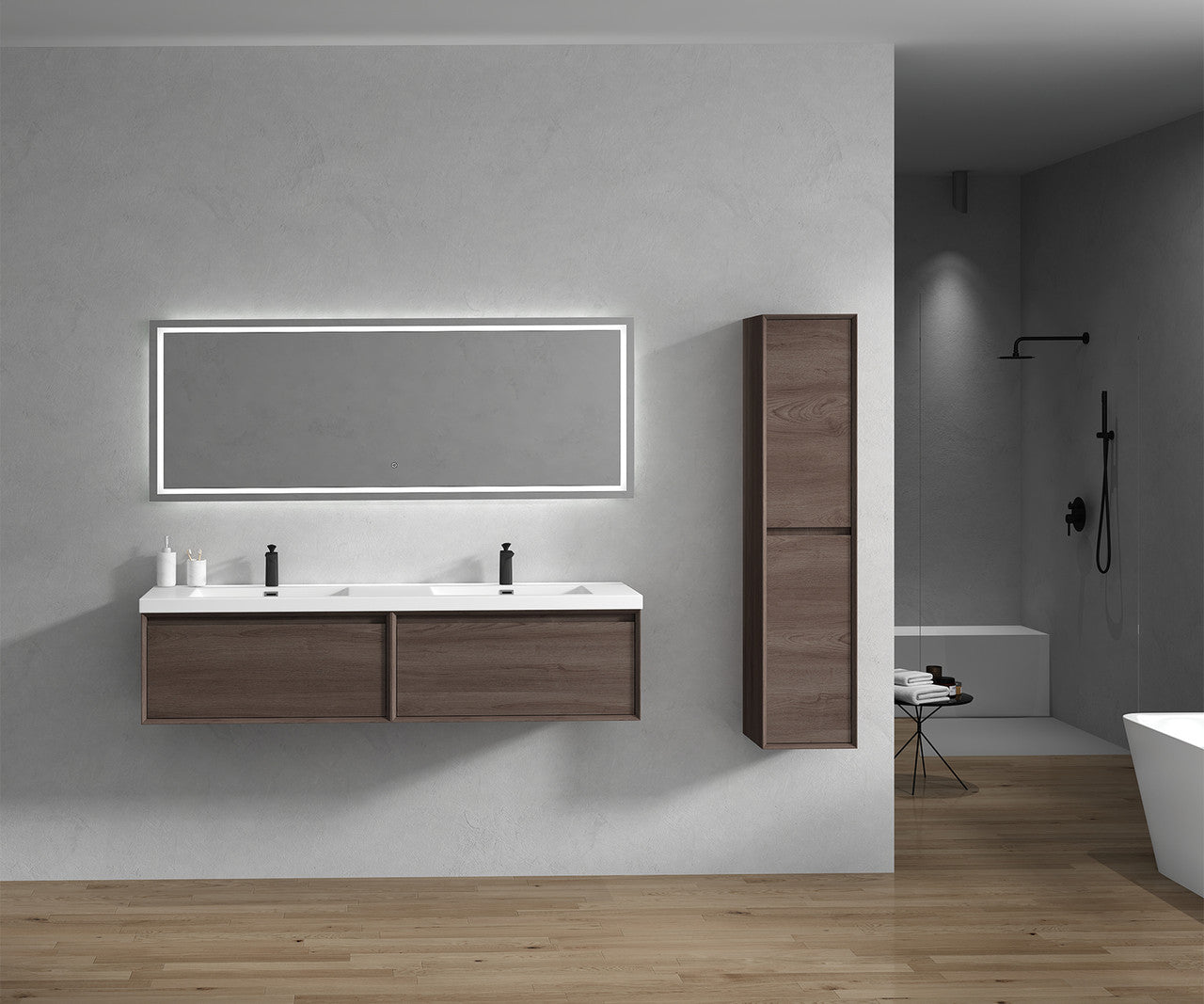 Subtle 72 Double Sink Wall Mounted Modern Vanity